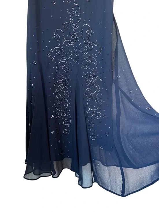 Vintage R&M Richards Maxi Dress Blue Beaded Evening Wedding Cocktail - Picture 4 of 8